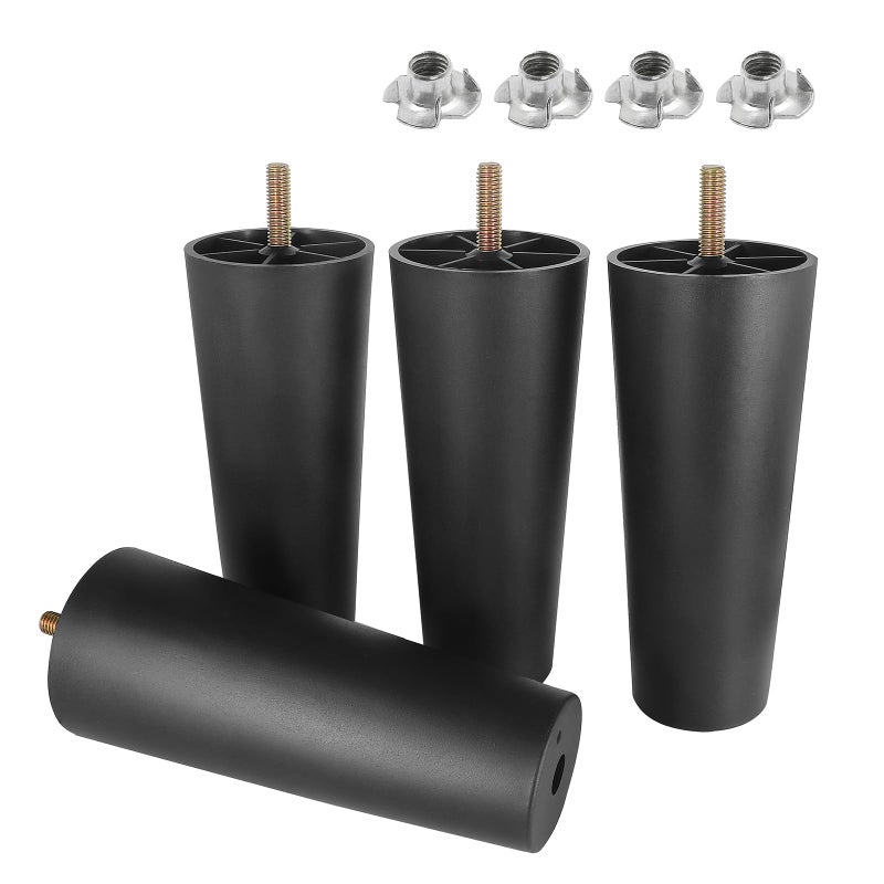 Masendelk 6 inch Plastic Furniture Legs, Round Tapered Table Legs Black Sofa Legs Replacement Legs with M8 Hanger Bolts for Couch Table Sofa, Pack of 4 - Image 1
